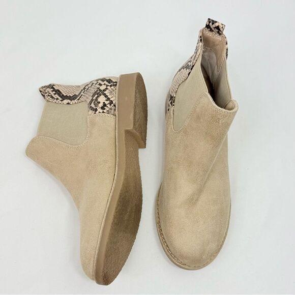 Seven Dials MARISAH Tan Faux Suede Snake Print Back Elastic Pull On Ankle Boots - Picture 3 of 14